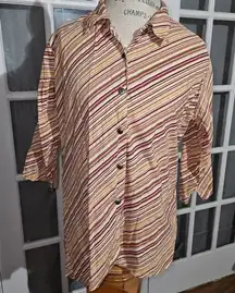 Vintage April Cornell Womens Red Yellow Striped Blouse‎ Small