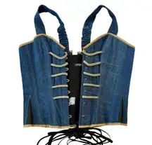 CORSET STORY Denim Military Inspired Shoulder Strap Waist Reduction Corset 36”