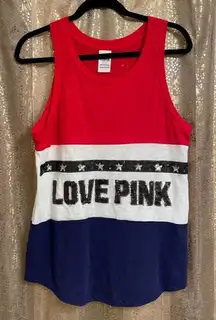 PINK Victoria’s Secret Red White Blue Silver Sequin Bling Tanktop, S