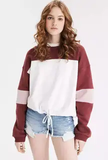 American Eagle AEO Rust Fleece Cinched Crew Neck Sweatshirt