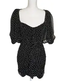 ZARA  Black Tulle Polka Dot Ruched 7455/300 Cocktail Dress Bloggers Favorite M