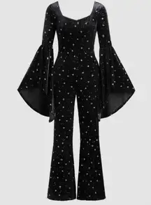 Cider  Black Star Velvet Jumpsuit with Bell Sleeves   L