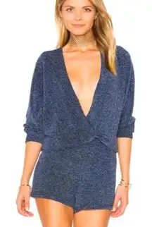Endless Rose Navy Blue Deep V-Neck Long Sleeve Romper