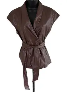 Jason Wu Faux Leather Double Breasted Vest Sz XS Brown Vegan Chic Sophisticated