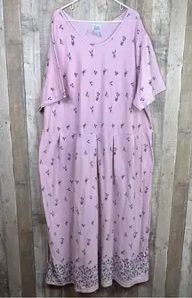 Only Necessities 4X Short Sleeve Crewneck Pink Floral Maxi Dress Cottage core