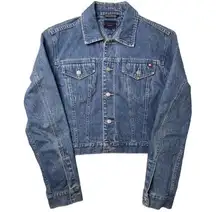 Tommy Hilfiger Vintage Y2K  Cropped Medium Wash Denim Jacket Size M