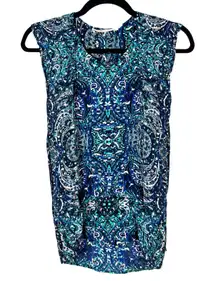 See by Chloe Blue Abstract Pintuck Lagenlook Sleeveless Blouse Size USA 2