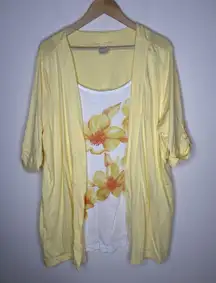 Blair Womens 2XL Top with Attached Cardigan Yellow One Piece Pullover Flowers