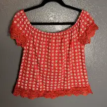 Kontrol Womens Off The Shoulder Floral Lace Top Summer Short Sleeve Size L Large