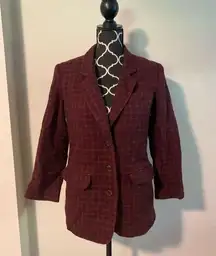 EUC Eddie Bauer Red and Green Plaid Button Down Blazer size small petite