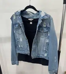 Distressed Denim Jacket + H&M Tank