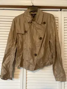 Alfani Women's Gold Shimmer 100% Linen Cropped Jacket Blazer Size 14