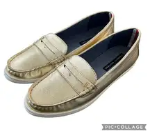 Tommy Hilfiger leather metallic gold loafers flats shoes women size 8