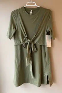 Lululemon Cotton Wrap Front T Shirt Dress in Bronze Green Women's Size 4