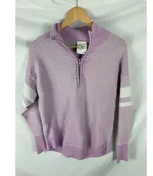 Aerie Offline Quarter Zip Ribbed Purple White Sweater Size Small