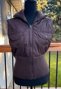 Vtg Y2K Twenty One Brown Puffer & Knit Vest Zip Up Chunky 2000s Size Large