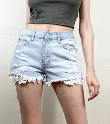 Aeropostale Light Wash Distressed Denim Lace Hem Cheeky Shorts