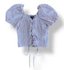 Milk & Honey Gingham Floral Tie Front Top Womens Size S Pink Brown‎