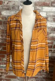 Arizona Jean Co Mustard Purple and White Plaid Button Down Long Sleeve Shirt S