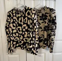 SHEIN lot of 2 cream black animal print, floral blouses size medium