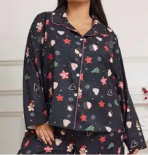Cider Black Holiday Print Satin Pajama Top