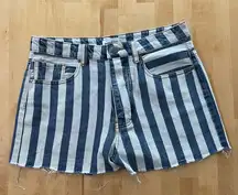 Superdown Blue and White Striped High Rise Denim Shorts
