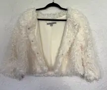 Amanda Charles Faux Fur Fluffy‎ Jacket Sweater Shawl Furry White XL Fashion EUC