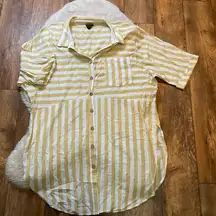 Sweet Claire Tunic Blouse Yellow White Stripe Womens XL Button Front