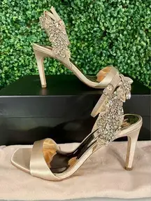 - Tisha | Leather Embellished Pumps W/Beige Ankle Strap - Sz 6