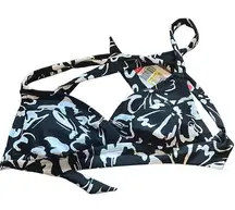 Hurley Swim Top XS Black and White Floral Halter Tie New Bikini‎ Bra
