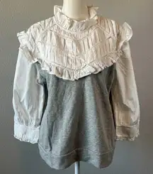 Lea & Viola Bib Front Hybrid Sweatshirt Blouse Gray/Ivory Size Large