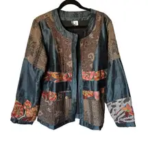 ANU Size L Silk Wool Blend Colorful Patchwork Art to Wear Boxy Lightweight Coat