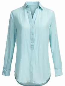 ANN TAYLOR Aqua Silk Roll Tab Sheer Button Down Blouse
