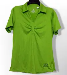 Cutter & Buck Polo Shirt Womens Large Green Ruched DryTec Juniper‎ Hill Golf Top