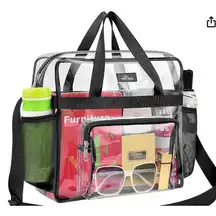 MAY TREE Clear Tote Shoulder  Stadium‎ Bag with Black Trim 11X4X15