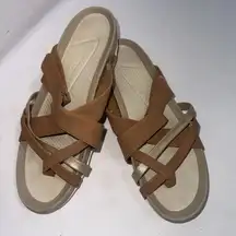 Baretraps Aster Sandals Gorpcore Brown Faux Leather Minimalist Slip On Slides 10