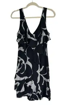 NWT Tracy Reese Silk Dress Black Gray‎ Tiered Ruffles V Neck Size 2