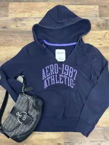Vintage Aeropostale Women's Dark Blue and Purple Hoodie