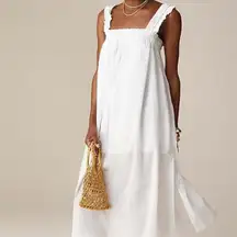 J.Crew Women's Cotton Voile Ruffle Trim Shift Dress White Size L