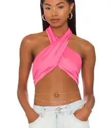 NEW!! REVOLVE SUPERDOWN Alondra Halter Top Wrap in Hot Pink