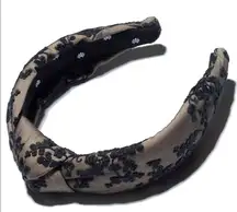 Lele Sadoughi Black and Tan Lace Knotted Headband