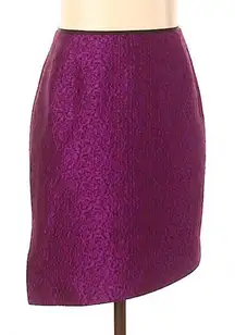 ELIE‎ TAHARI Purple Metallic Tweed Pencil Skirt Mini Wool Asymmetrical Size 2
