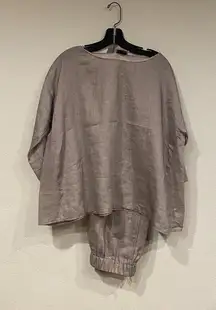 forte_forte Shirt Pants Set Womens Large Taupe Linen Blend Top Joggers Boat Neck