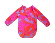 Amanda‎ Uprichard V-Neck Hot Pink 100% Silk Blouse Top Shirt Size P (XS)