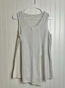 Garnet Hill organic cotton striped slit front tank white grey size medium