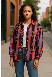 Vintage Circle T Marilyn Lenox Long Sleeve Western Button Up Shirt Womens USA S