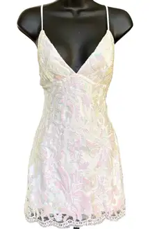 Lucy In‎ the Sky Clarabelle Iridescent Sequin Dress Sz S White Fairy Lace