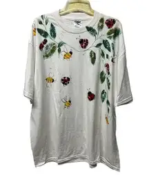 Lady bug bee garden bugs hand painted white shirt sz XL