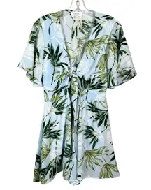 Peach Love Light Blue Palm Leaf Cutout Front Jumpsuit Romper Large Beach Cruise