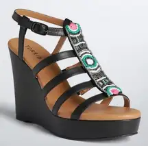 strappy wedges multicolor beaded detail women’s Size 10